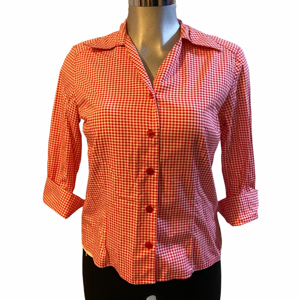 Lemon Grass Cottagecore Gingham Shirt Farmhouse Western Country 3/4 Slv Cotton S